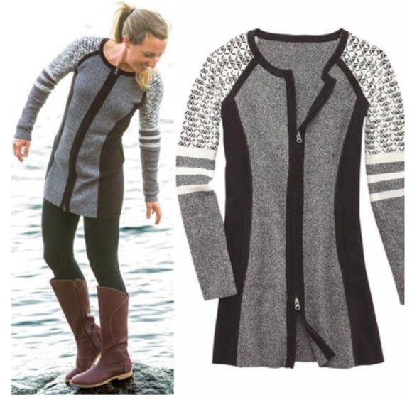 Title Nine Assassin Full-Zip Tunic Sweater‎ Dress Black & Gray Women's Small - Picture 1 of 8